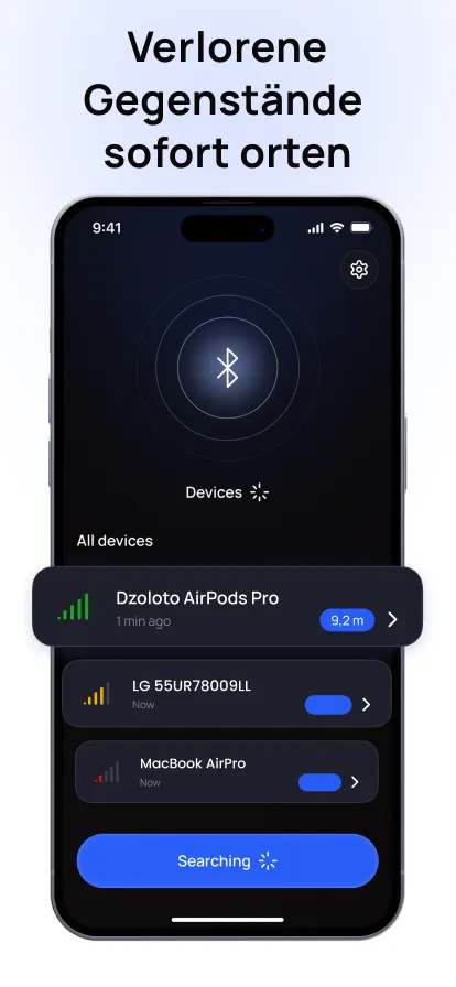 Liste erreichbarer Bluetooth-Geräte in Bluetooth Finder auf dem iPhone