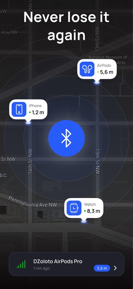 iPhone版BLE Detectorの距離推定付き周辺表示