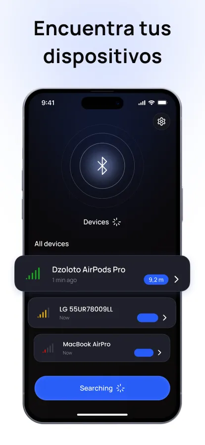 Lista de dispositivos Bluetooth cercanos en Bluetooth Finder para iPhone