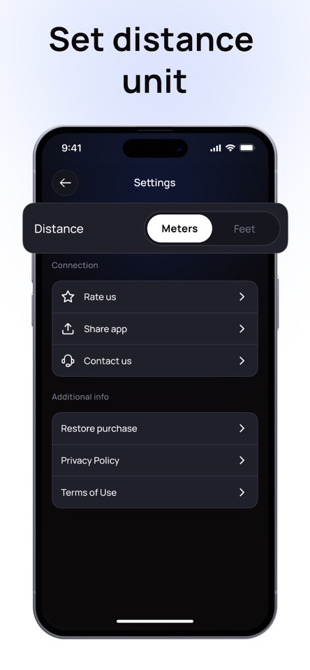 iPhone版BLE Detectorの距離単位設定画面