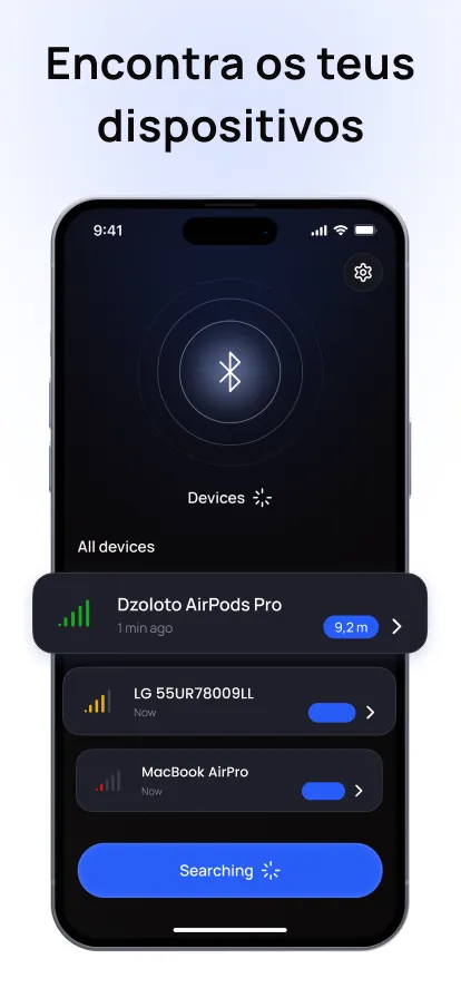 Lista de aparelhos Bluetooth próximos no Bluetooth Finder para iPhone