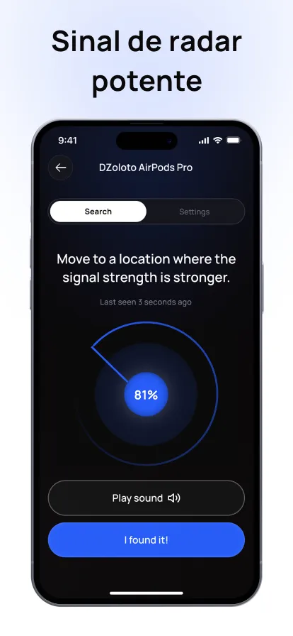 Ajustes e controles de unidade de distância do Bluetooth Finder no iPhone