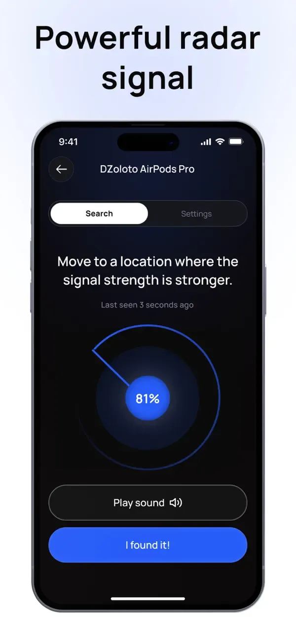Bluetooth Finder settings and distance unit controls on iPhone